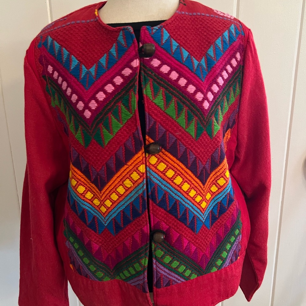 Vintage Rainbow 1980s Cropped Embroidered Guatemalan Folk Jacket Size Medium
